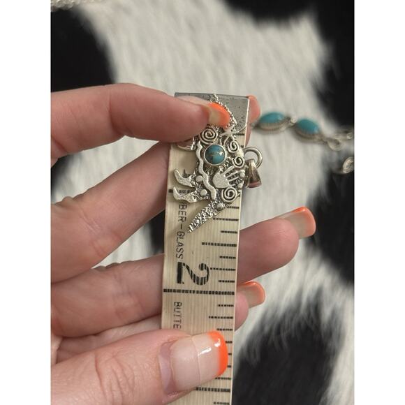 Native American Sterling Silver Turquoise Spiny Armadillo Picto Story Pendant - Picture 3 of 8